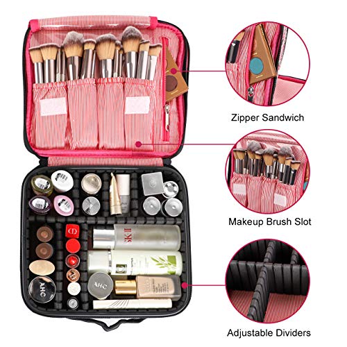 Kootek Travel Makeup Bag 2 Layer Portable Train Cosmetic Case Organizer with Mirror Shoulder Strap Adjustable Dividers…