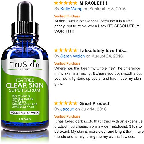 TruSkin Tea Tree Clear Skin Super Serum, Formulated with Tea Tree Oil, Vitamin C, Salicylic Acid, Niacinamide & Retinol…