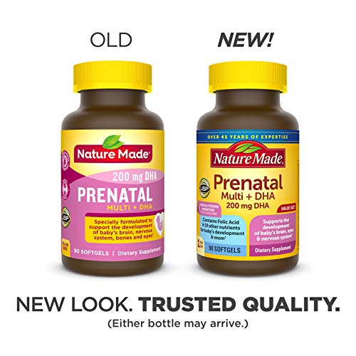 Nature Made Prenatal with Folic Acid + DHA, Prenatal Vitamin and Mineral Supplement for Daily Nutritional Support, 90…