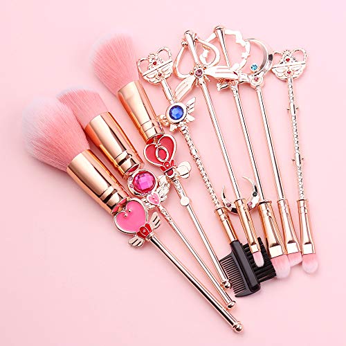 SailorMoon Makeup Brush 8pcs Set With Pouch, Magical Girl Gold/Rose Gold Cardcaptor Sakura Cosmetic Brushes With Cute…