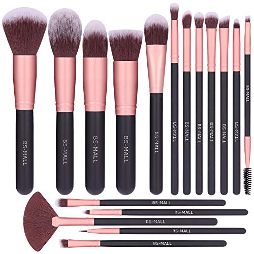 BS-MALL Makeup Brushes Premium Synthetic Foundation Powder Concealers Eye Shadow Makeup Brush Sets, Rose Golden, 17 Pcs