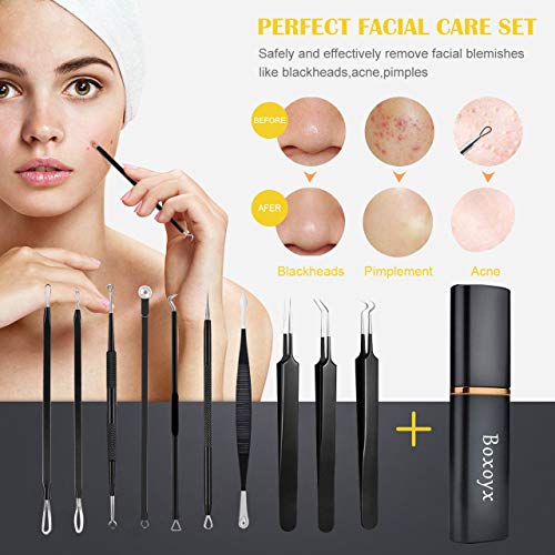 Pimple Popper Tool Kit – Boxoyx 10 Pcs Blackhead Remover Comedone Extractor Kit with Metal Case for Quick and Easy…