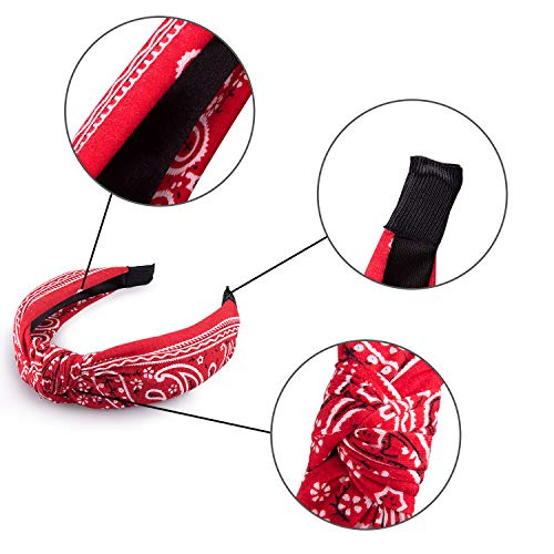 Duufin 6 Pieces Top Knot Headband Paisley Boho Headbands Vintage Cross Knotted Headbands Twisted Knot Headbands for…