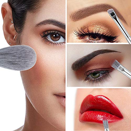 10Pcs Silver Professional Makeup Brushes Sets for Kabuki Foundation Powder Contour Blush Blending,Vegan,Soft, Dense…