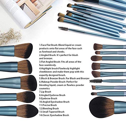 BS-MALL Makeup Brush Set 14Pcs Premium Synthetic Professional Makeup Brushes Foundation Powder Blending Concealer Eye…