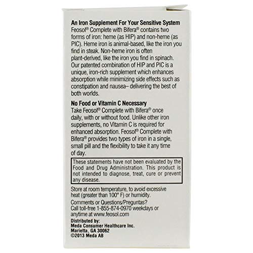 Feosol Complete Iron Supplement Caplets, Bifera Iron for High Absorption, Heme and Non-Heme Dual Action Minimizes Side…