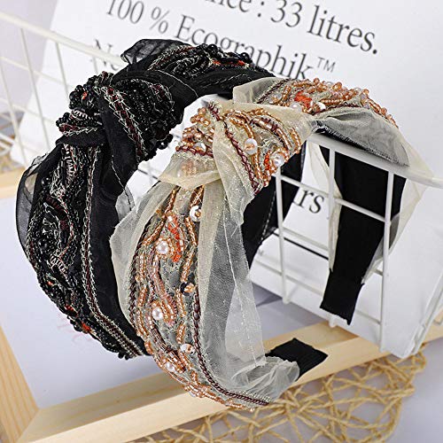 Knot Headbands for Women Fashion Lace Studded Embellished Head Band Design Elegant Wedding Wide Hairbands For Adult Girl