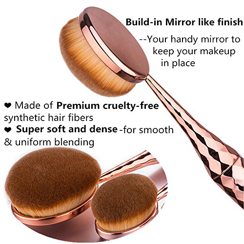 Beauty Kate Oval Makeup Brush Set Diamond Mermaid Oval Brush 10pcs Cosmetics Makeup Brushes Set (Rose Gold…