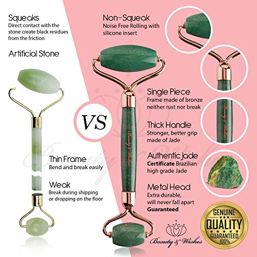 Jade Roller and Gua Sha Massager kit Set for Face with CounterTop Stand – Grade A – Authentic Brazilian Stone Helps…