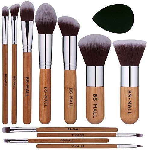 BS-MALL Makeup Brush Set 11Pcs Bamboo Synthetic Kabuki Brush Set Foundation Powder Blending Concealer Eye shadows Blush…