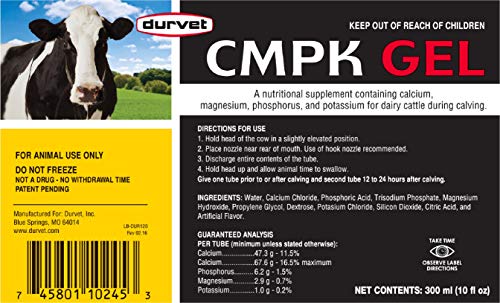 Durvet CMPK Gel. Concentrated Calcium-Mineral Supplement for Cattle. Helps Prevent Milk Fever in Dairy Cows When Calving…