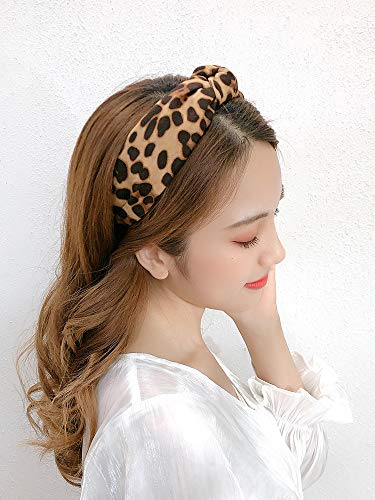 ShiQiao Spl Leopard Print Headband for Women Girls, Wide Knotted Bow Headbands Leopard Print Headband Cheetah Hairband…