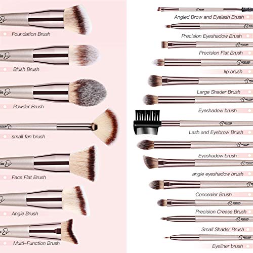 BESTOPE PRO Premium Synthetic Contour Concealers Foundation Powder Eye Shadows Makeup Brushes with Champagne Gold…