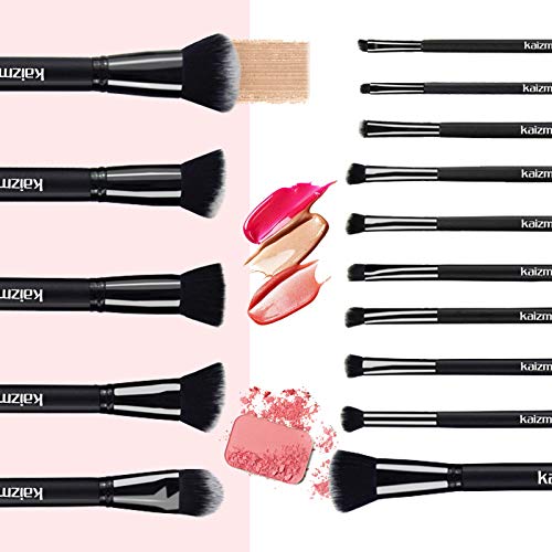Cosmetic Makeup Brushes Set Portable Foundation Brush 15pcs Black Kabuki Eyeshadow Concealer Lash Blush Brush with Case