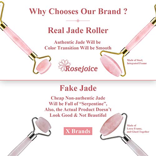 Rosejoice Pink Rose Quartz Jade Roller for Face-Natural Handmade-Crafted Facial Massager Skin Tool for Anti Aging…