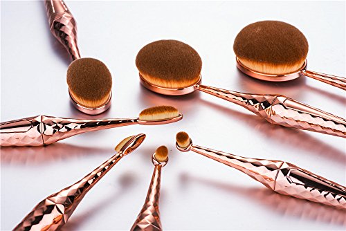 Beauty Kate Oval Makeup Brush Set Diamond Mermaid Oval Brush 10pcs Cosmetics Makeup Brushes Set (Rose Gold…