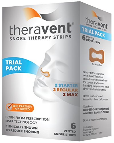 Theravent Snore Therapy Strips, Trial Pack (2 Starter, 2 Regular, 2 Max), Bed Partner Approved, 6 Count