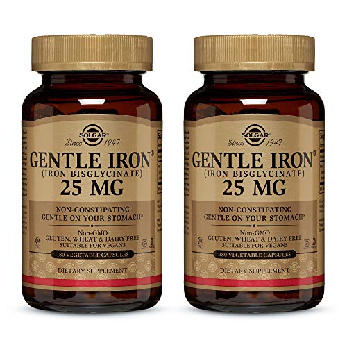Solgar – Gentle Iron 25 mg Vegetable Capsules 180 Count 2 Pack Easy on Stomach, Promote Red Blood Cell Production.