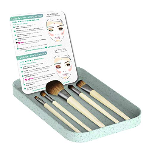 EcoTools Start The Day Beautifully Makeup Brush Kit, For Eyeshadow, Foundation, Blush, & Concealer, With Storage Tray…