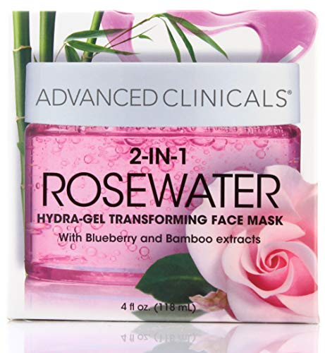 Advanced Clinicals Rosewater Mask for Fine Lines, Dry Skin, Puffiness. 2-in-1 overnight sleep mask with Bulgarian Rose…