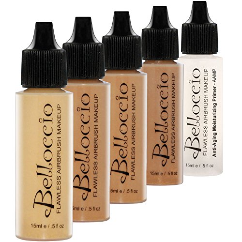 Belloccio Tan Color Shade Foundation Set – Professional Cosmetic Airbrush Makeup in 1/2 oz Bottles