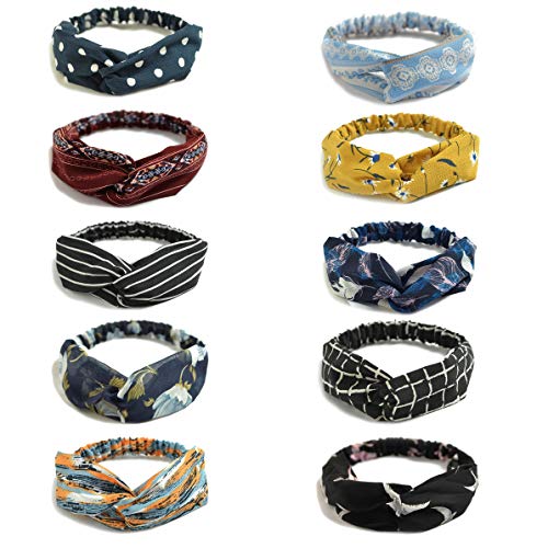 LASAION Headbands for Women 10 Pack Twist Knotted Stretchy Hair Bands