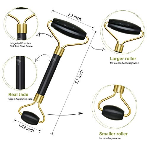 4 Pack Jade Roller Facial Ridged Roller Kits Skin Roller with 2 Pieces Gua Sha Scraping Massage Tools Anti Aging and…