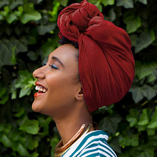 L’VOW Women’ Soft Stretch Headband Long Headwrap Scarf Turban Tie (Burgundy)