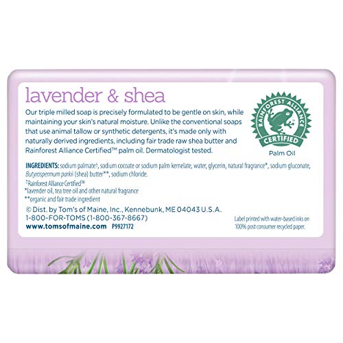 Tom’s of Maine Natural Beauty Bar Soap, Lavender & Shea With Raw Shea Butter, 5 oz. 6-Pack