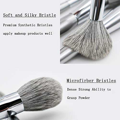 10Pcs Silver Professional Makeup Brushes Sets for Kabuki Foundation Powder Contour Blush Blending,Vegan,Soft, Dense…