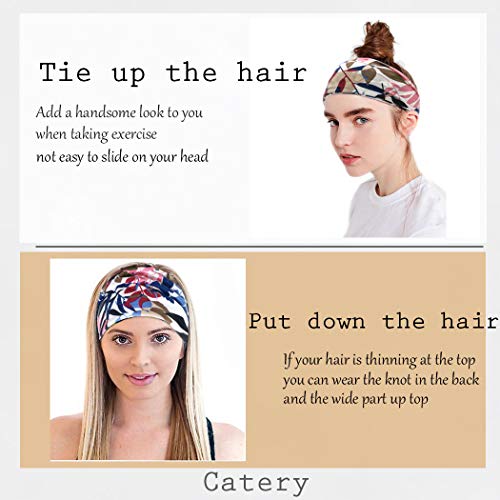 Catery Boho Headbands Criss Cross Head Bands No Slip Fashion Elastic Stretch Wide Hair Bands for Women(Pack of 5) (Boho)