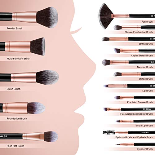 BS-MALL Makeup Brushes Premium Synthetic Foundation Powder Concealers Eye Shadow Makeup Brush Sets, Rose Golden, 17 Pcs