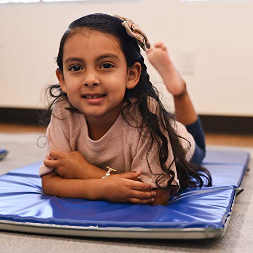 ECR4Kids Everyday Folding Rest Mat, 3-Section, 1in, Classroom Furniture, Blue/Grey