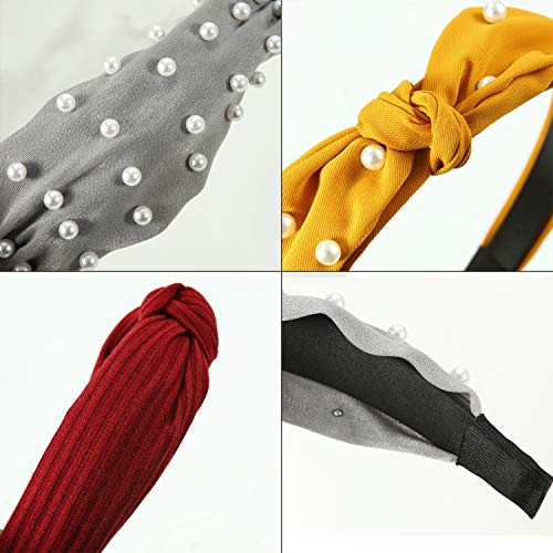 Nxconsu 6Pcs Headbands for Women Girls Pearl Knotted Bow Knitted 3 Styles Hair Bands Fashion Wide Comfort No Hurting…