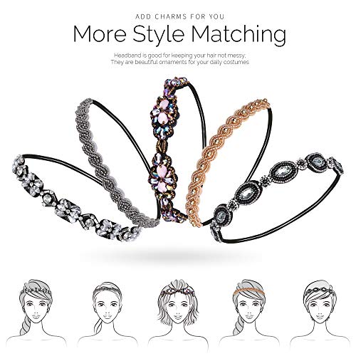 Teenitor 5pcs Beaded Headband for Women, Crystal Rhinestone Headband for Women Girls