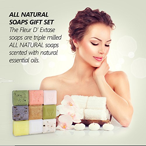 FLEUR D’ EXTASE (Ecstacy Soap Gift Set With 9 x 25 Gram Bars Of Guest Soaps – All Natural (9 Soaps Gift Set)