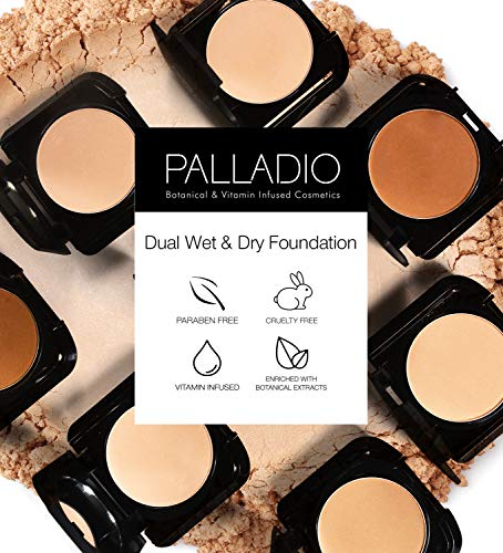 Palladio Dual Wet and Dry Foundation with sponge and Mirror, Squalane Infused, Apply Wet for Maximum Coverage or Dry for…