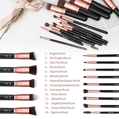 Makeup Brushes BS-MALL Premium Synthetic Foundation Powder Concealers Eye Shadows Makeup 14 Pcs Brush Set, Rose Golden…
