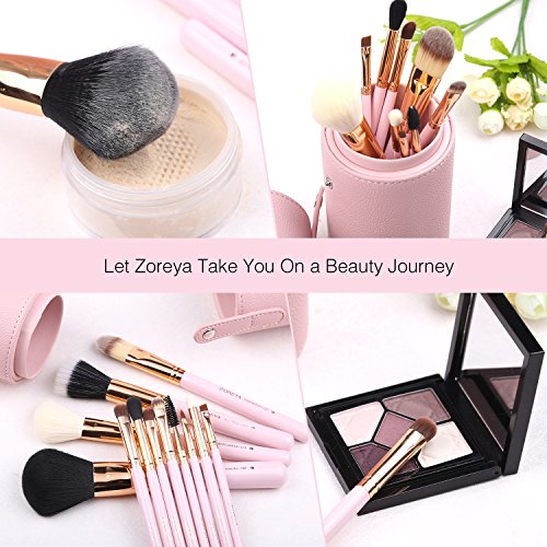 Zoreya Makeup Brush Set 12pcs Pink Synthetic Makeup Brushes Travel Set With Holder Makeup Brush Organizer Foundation…