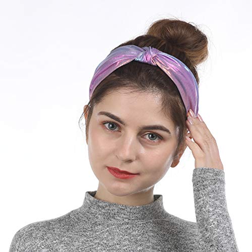 Headbands for Teens Girls Women, Funtopia 9 Pcs Shiny Metallic Headbands Colorful Mermaid Knotted Head Bands, Fashion…