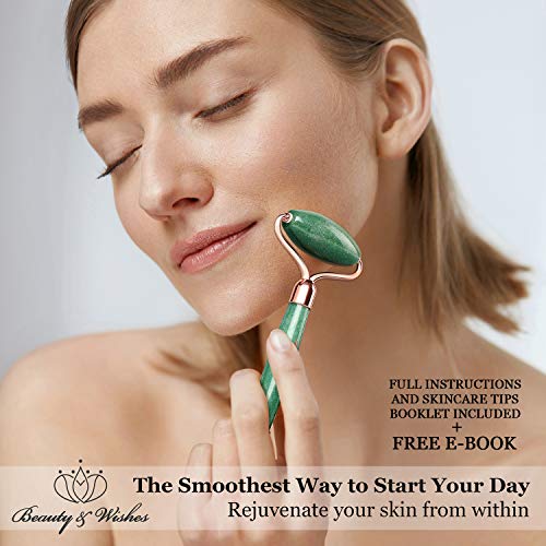 Jade Roller and Gua Sha Massager kit Set for Face with CounterTop Stand – Grade A – Authentic Brazilian Stone Helps…