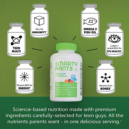 SmartyPants Teen Guy Formula, Daily Multivitamin Gummies: Vitamins C, B12, K, Zinc, & Biotin for Immune Support, Energy…
