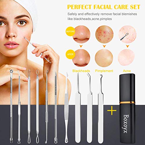 [Latest]Blackhead Remover Tool, Boxoyx 10 Pcs Professional Pimple Comedone Extractor Popper Tool Acne Removal Kit…