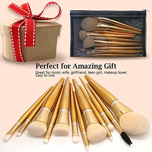 PINKPANDA 18k Gold-Plated Makeup Brushes 12 Pcs Professional Makeup Brush Set Premium Synthetic Cosmetic Foundation…