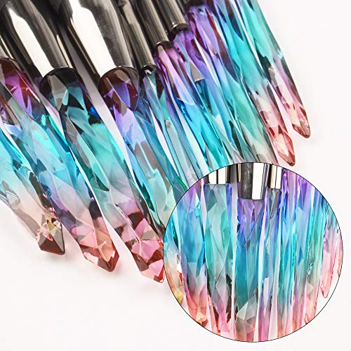 Makeup Brushes Set Crystal Handle – 10pcs Colorful Diamond Cosmetic Kabuki Brushes Foundation Concealer Face Powder Eye…