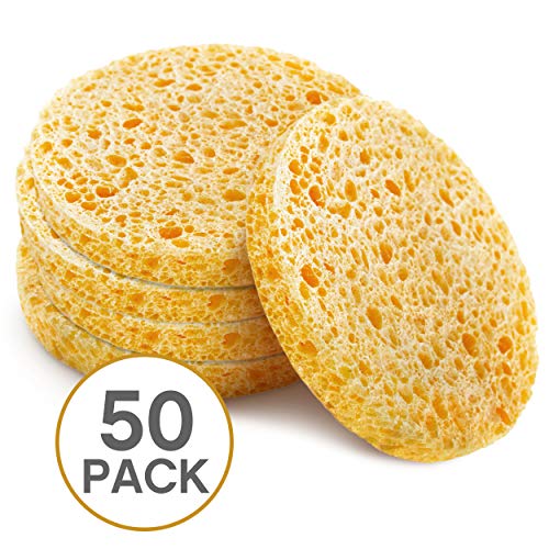 Facial Sponges 100% Natural Compressed Cellulose (50 Count Pack) | Eco-Friendly & Reusable | Makeup Remover Pads/Sponge…