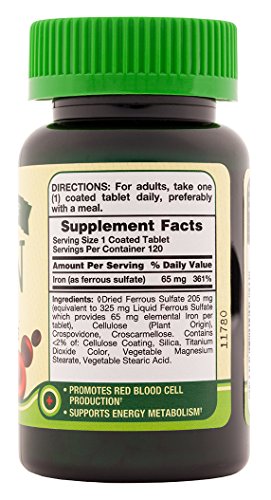 Nature’s Truth Ferrous Sulfate Iron 65 mg Supplements, 120 Count