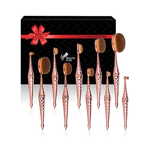 Beauty Kate Oval Makeup Brush Set Diamond Mermaid Oval Brush 10pcs Cosmetics Makeup Brushes Set (Rose Gold…