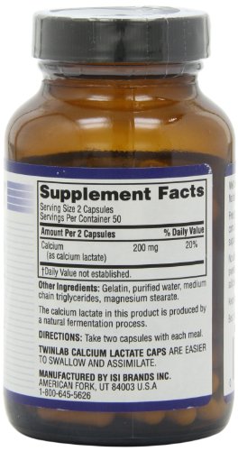 Twinlab Calcium Lactate Caps, 100 Capsules (Pack of 4)