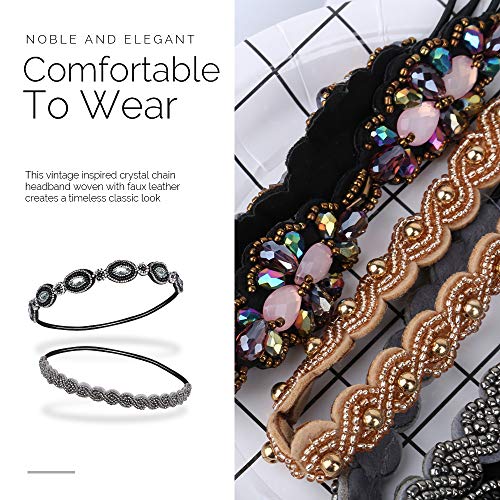 Teenitor 5pcs Beaded Headband for Women, Crystal Rhinestone Headband for Women Girls